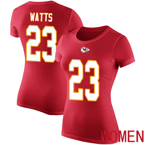 Women Football Kansas City Chiefs #23 Watts Armani Red Rush Pride Name and Number T-Shirt